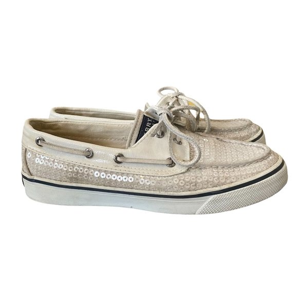 Sperry Shoes - Sperry Topsider White Sequin Shoe Size 6.5
